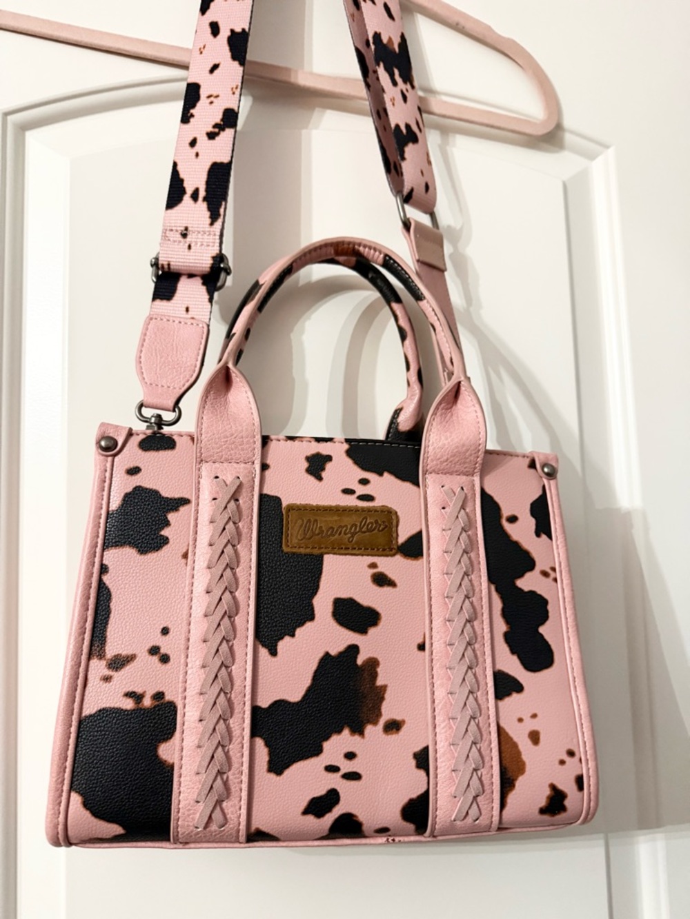 Wrangler Pink Cowprint Satchel with Detachable Strap